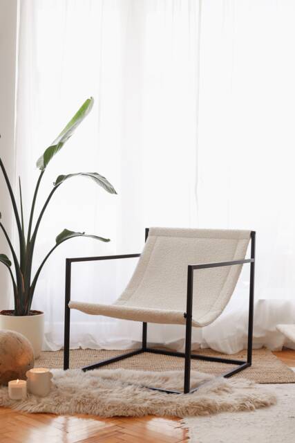 Modern Black Steel Sling Chair - Scandinavian Minimalist Accent - image 1