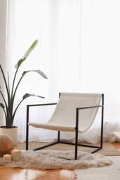 Modern Black Steel Sling Chair - Scandinavian Minimalist Accent