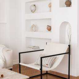 Modern Black Steel Sling Chair - Scandinavian Minimalist Accent - thumbnail 3