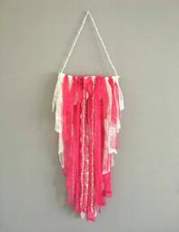 Pink Lace Boho Baby Nursery Wall Hanging With Pearls - thumbnail 1