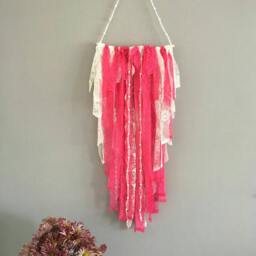 Pink Lace Boho Baby Nursery Wall Hanging With Pearls - thumbnail 2