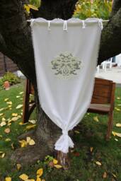 Curtain With Loop Embroidery, Country House, Shabby Chic, Vintage Style, 46 cm Wide, 125 High, Cotton - thumbnail 1