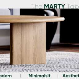 Round Coffee Table - Unique Coffee Table Wood Minimalist Solid Oak Mid-Century - thumbnail 2