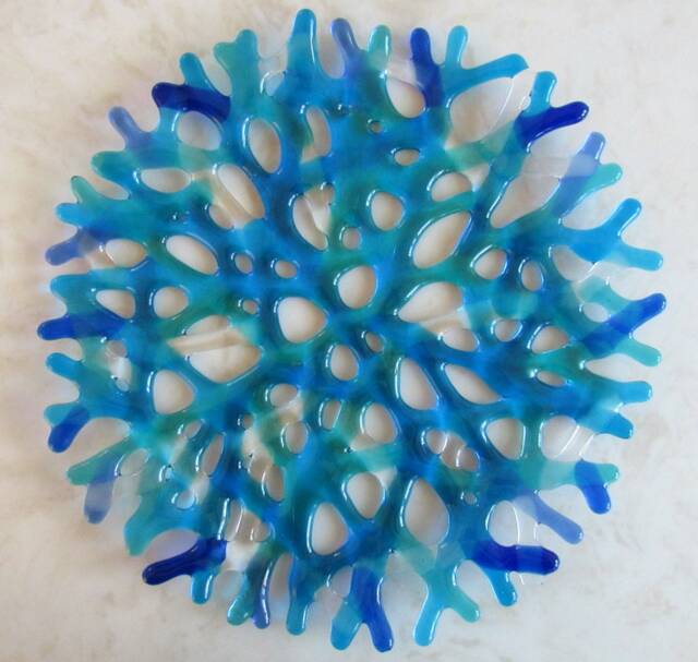 Fused Glass Coral Wall Decor, Turquoise Blue Ocean Art, Beach House Decor - image 1