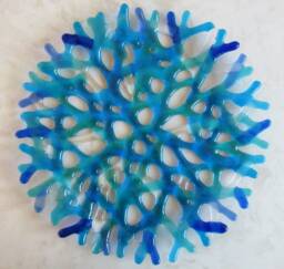 Fused Glass Coral Wall Decor, Turquoise Blue Ocean Art, Beach House Decor - thumbnail 1
