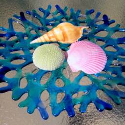 Fused Glass Coral Wall Decor, Turquoise Blue Ocean Art, Beach House Decor - thumbnail 2
