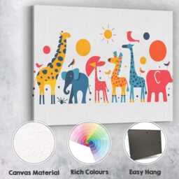 Colourful Safari Animal Parade Nursery Illustration Canvas Wall Art Print Decor Picture Ready To Hang - thumbnail 2