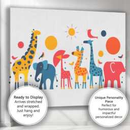 Colourful Safari Animal Parade Nursery Illustration Canvas Wall Art Print Decor Picture Ready To Hang - thumbnail 3