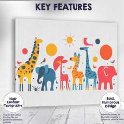 Colourful Safari Animal Parade Nursery Illustration Canvas Wall Art Print Decor Picture Ready To Hang - thumbnail 1