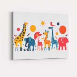 Colourful Safari Animal Parade Nursery Illustration Canvas Wall Art Print Decor Picture Ready To Hang - thumbnail 4