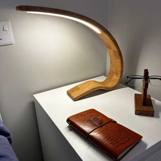 Oak Wood Led Desk Lamp Modern Touch Control Bedside Reading Light - image 1