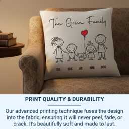 Personalised Family Cushion Custom Stick Figures, Names Included - thumbnail 2