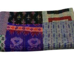Recycled Indian Sari Patchwork Blanket, Handmade Kantha Quilt - thumbnail 3