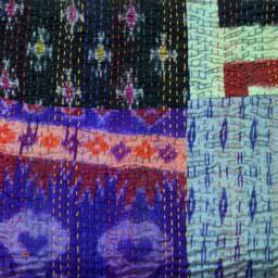 Recycled Indian Sari Patchwork Blanket, Handmade Kantha Quilt - thumbnail 4