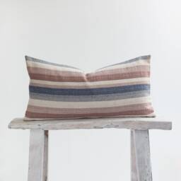 Woven Linen Lumbar Pillow, Striped Farmhouse Cushion, Bamboo Back