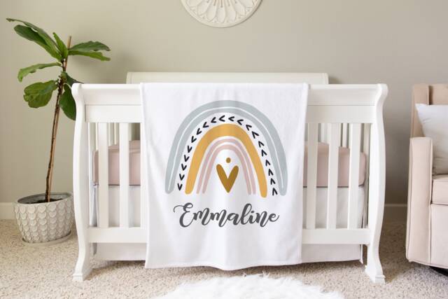 Rainbow Personalized Baby Name Blanket, Gift, Custom Coming Home Hospital Shower Gift Birthday - image 1