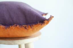 Two-Tone Linen Pillow Cover Purple & Orange Fringed Cushion For Home Decor