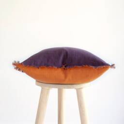 Two-Tone Linen Pillow Cover Purple & Orange Fringed Cushion For Home Decor - thumbnail 2