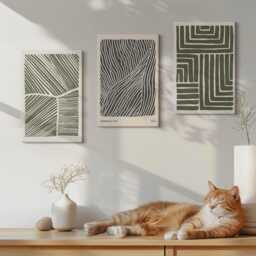 Set Of 3 Canvas Prints - Patterns Lines & Shapes in Shades Green, Green Large Wall Art, Abstract Hanging Piece - thumbnail 2
