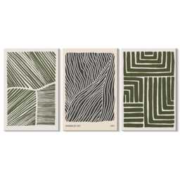 Set Of 3 Canvas Prints - Patterns Lines & Shapes in Shades Green, Green Large Wall Art, Abstract Hanging Piece - thumbnail 1