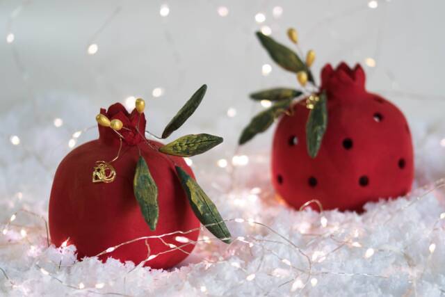 Handmade Ceramic Pomegranate, Candle Holder, Christmas Home Decor, Artwork, Athenian Street Stories - image 1