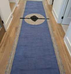 Blue Hand Block Print Cotton Rug, Boho Kilim Style - thumbnail 1