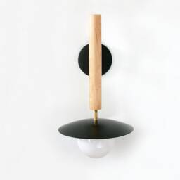 Mid Century Black & Maple Wood Fixture Light Modern Gold Sconce Dining Room Bedside Wall Entry - thumbnail 4