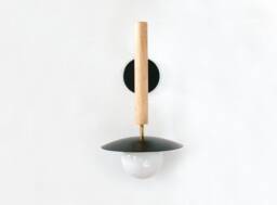 Mid Century Black & Maple Wood Fixture Light Modern Gold Sconce Dining Room Bedside Wall Entry
