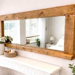 Rustic Wooden Wall Mirror - Handmade Waxed Timber Bathroom Hallway Bedroom - thumbnail 2