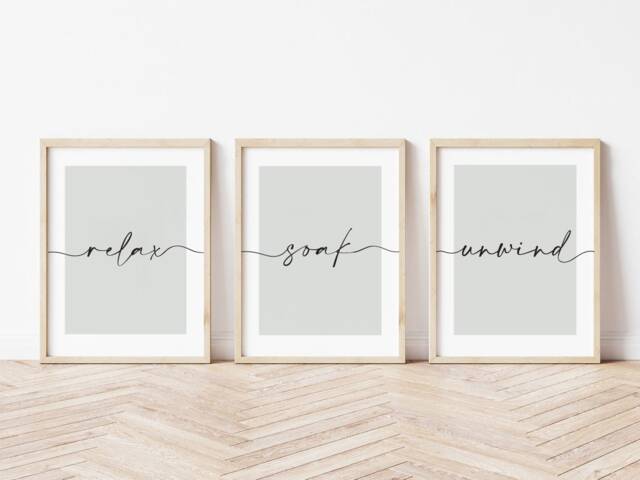 Bathroom Prints, Relax Soak Unwind, Set Of 3, Wall Art, Neutral Bath Print, Home, Sage Green, Beige Home Decor - image 1