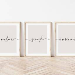 Bathroom Prints, Relax Soak Unwind, Set Of 3, Wall Art, Neutral Bath Print, Home, Sage Green, Beige Home Decor - thumbnail 3