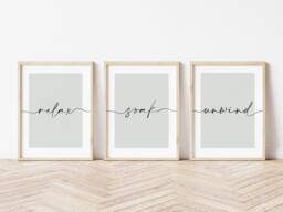 Bathroom Prints, Relax Soak Unwind, Set Of 3, Wall Art, Neutral Bath Print, Home, Sage Green, Beige Home Decor - thumbnail 1