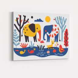 Scandinavian Folk Art Elephant Wildlife Illustration Canvas Wall Print Decor Picture Ready To Hang - thumbnail 4
