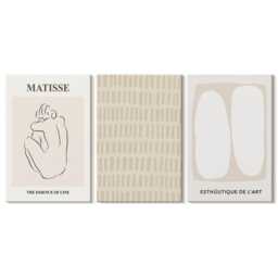 Canvas Set Of 3 Wall Art - Lines & Shapes in Shades Beige White, Print, Abstract Hanging Piece - thumbnail 2