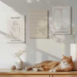 Canvas Set Of 3 Wall Art - Lines & Shapes in Shades Beige White, Print, Abstract Hanging Piece - thumbnail 3