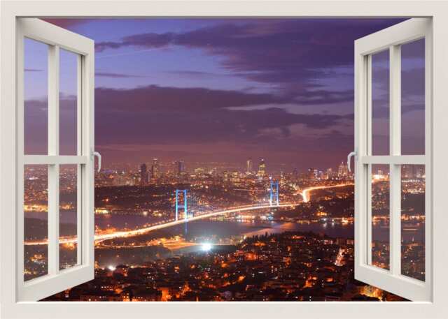 Istanbul City Wall Decal, Turkey Bosphorus View Bridge Mural, 3D Window Sticker