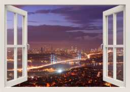 Istanbul City Wall Decal, Turkey Bosphorus View Bridge Mural, 3D Window Sticker