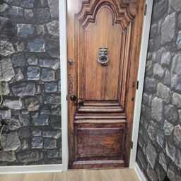 Door Wall Sticker Old Wood With Ancient Knocker/Sliding Barn Self-Adhesive Vinyl Decal Mural Peel & Stick - thumbnail 2