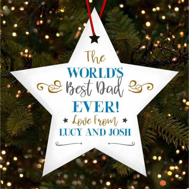 The Worlds Best Dad Text Star Personalised Christmas Tree Ornament Decoration