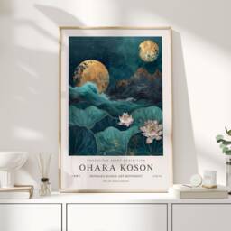 Ohara Koson, Koson Poster, Print, Japanese Wall Art, Japandi Teal Art - thumbnail 1