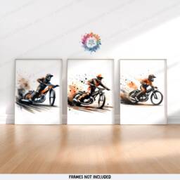 Speedway Prints - Set Of 3 Posters - Motorcycle Print Motocross Wall Art Motor Bike Artwork Boys Room Decor Orange Dirt - thumbnail 2