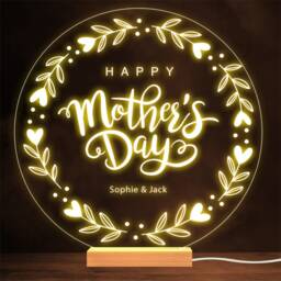 Happy Mother's Day Wreath Leaves Mum Personalised Gift Warm Lamp Night Light - thumbnail 1