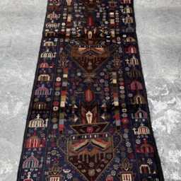 Handmade 2'9x9'4 Afghan Wool Runner Rug , Navy Blue Colectors Piece Floral Nomadic Design, Boho Hallway Carpet, Rustic Decor - thumbnail 3