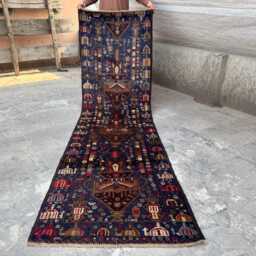 Handmade 2'9x9'4 Afghan Wool Runner Rug , Navy Blue Colectors Piece Floral Nomadic Design, Boho Hallway Carpet, Rustic Decor - thumbnail 2