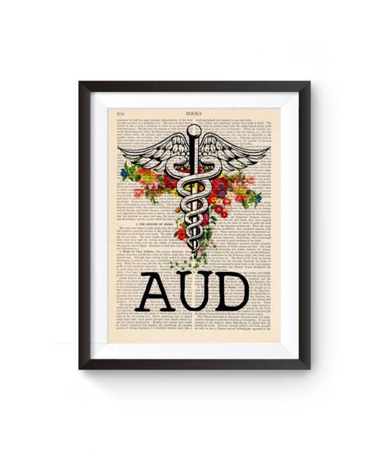 Aud Audiologist Print, Caduceus Illustration, Audiology Office Decor, Hearing Doctor Gift, Graduation - image 1