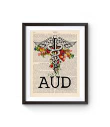 Aud Audiologist Print, Caduceus Illustration, Audiology Office Decor, Hearing Doctor Gift, Graduation - thumbnail 1