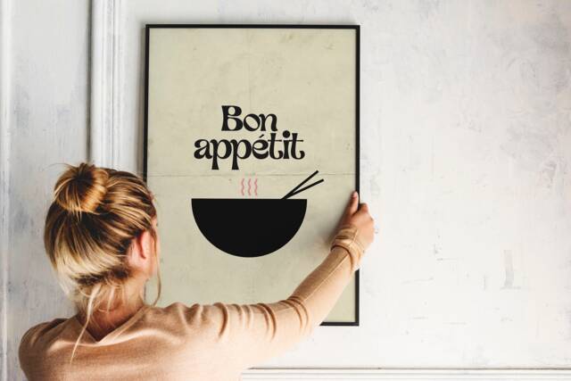 Bon Appetit Typography Kitchen Wall Art Print Modern Black & White French Quote Poster Dining Room Decor Minimalist Home Gift Idea - image 1