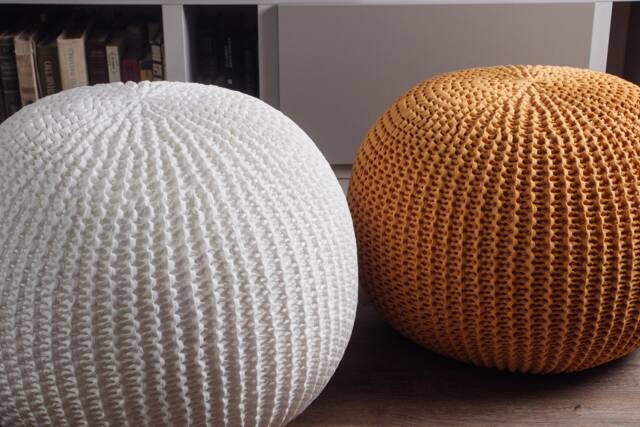 Crochet White Pouf, Knitted Ottoman, Chair, Round Footstool, Knit Pillow Slipcover, Nursery Stuffed Pouf - image 1
