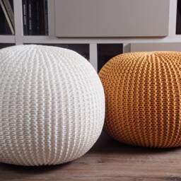 Crochet White Pouf, Knitted Ottoman, Chair, Round Footstool, Knit Pillow Slipcover, Nursery Stuffed Pouf - thumbnail 4
