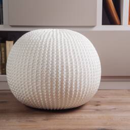 Crochet White Pouf, Knitted Ottoman, Chair, Round Footstool, Knit Pillow Slipcover, Nursery Stuffed Pouf - thumbnail 3